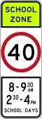 (R4-V106) 40&nbsp;km/h Speed Limit School Zone (used in Victoria)