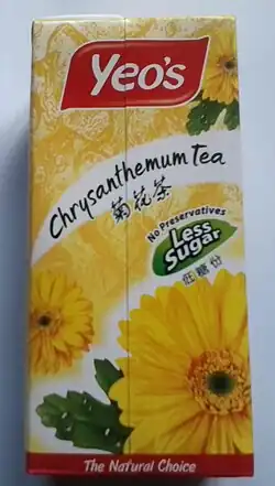 A juicebox of chrysanthemum tea by Singaporean brand Yeo's.
