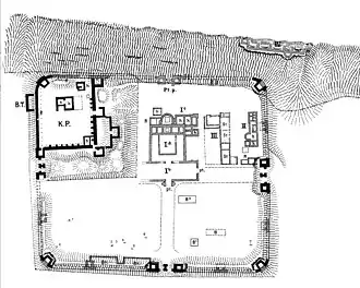 Ditch plan at Eining Roman Fort (D) with late antiquity reduction in the northwest corner of the castrum