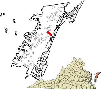 Location in Accomack County and the state of Virginia.