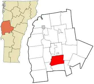 Location in Addison County and the state of Vermont.