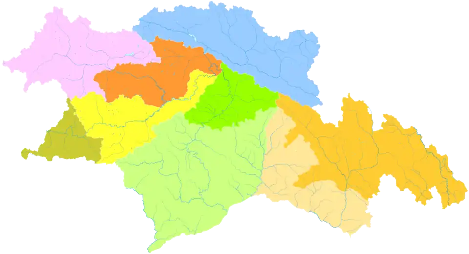 Location of Zayü County in Nyingchi (in Sunglow color; disputed area contained)
