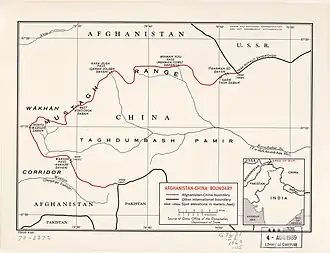 Map of Afghanistan-China Boundary including Tegermansu Pass (labeled as TĪGARMAN SŪ DAVĀN) (1969)[a]