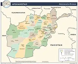 A map of Afghanistan, showing different administrative divisions in different shading.
