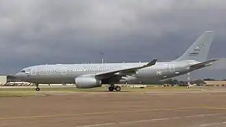 Early aircraft displaying AirTanker and Airbus Military logos on its tail fin.