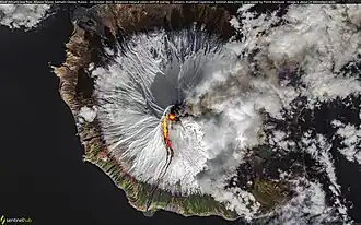Eruption with lava flow from the summit crater in October 2022