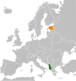 Map indicating locations of Albania and Estonia