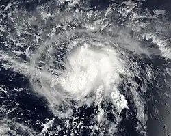 A satellite image of a tropical storm over the Central Pacific Ocean