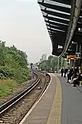 Platform 1, with Alexandra Tower in the distance.