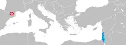 Map indicating locations of Andorra and Israel