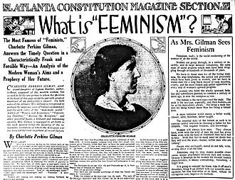 Charlotte Perkins Gilman wrote about feminism for the Atlanta Constitution, 10 December 1916.