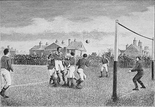 Image 12Representation of a football match from the book Athletics and football, 1894. The goal has no net. (from History of association football)