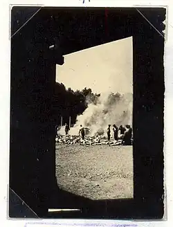No 280 Sonderkommando in Auschwitz-Birkenau, August 1944 (clandestine photo) Burning of the dead bodies