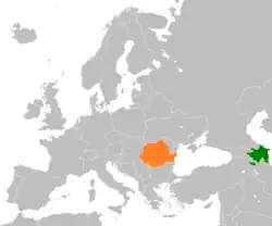 Map indicating locations of Azerbaijan and Romania