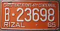 License plate from Rizal, issued in 1965. The letter "B" stands for a lightweight vehicle. (B*23698)