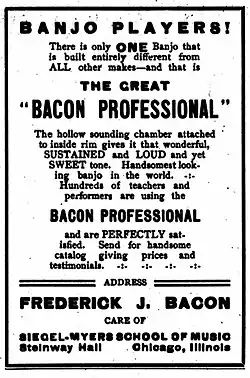 Frederick J. Bacon advertisement, Cadenza, February 1907