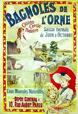 19th-century advertising poster for the hydrotherapic baths of Bagnoles-de-l'Orne (France)
