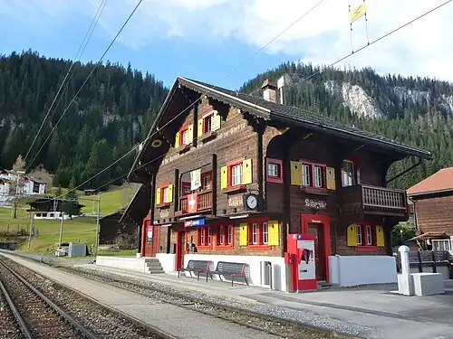 Three-story chalet-style building