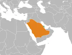 Map indicating locations of Bahrain and Saudi Arabia