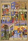 Likely depiction of the Chehel Sotun in a 1585 Shahnameh.[4]