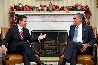 U.S. President Barack Obama and Mexican President-Elect Enrique Peña Nieto meet at the White House following Peña Nieto's election victory, 2012.