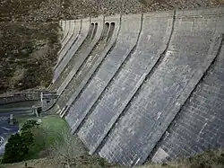 View of the dam wall at the Ben Crom Reservoir