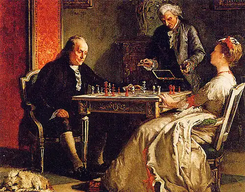 Image 15Edward Harrison May, 1867, Lady Howe mating Benjamin Franklin (from Chess in the arts)