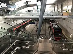 Light rail station underneath the airport terminal