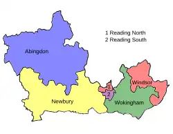 Map of parliamentary cpnstituencies in Berkshire 1950–1955