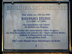Berlin memorial plaque for Shepard Stone.
