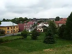 Centre of Bezuchov with the municipal office (left)