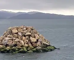 Photo of pile of boulders in the ocean