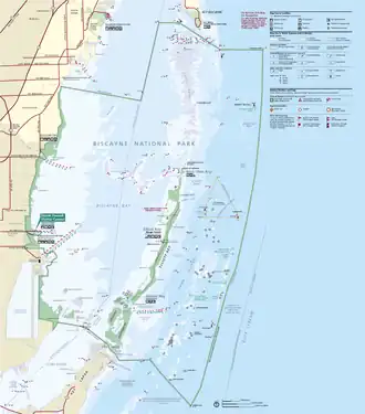 Image 37Map of Biscayne National Park, Florida, using a variety of point symbols, along with line and area symbols. Note the use of coordinated fill and stroke symbols for the national park area to solve the challenge of a water boundary. (from Cartographic design)