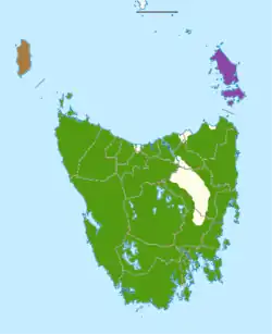 map of Tasmania showing multicoloured area across island
