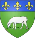 Arms of Betpouey, France: vert a sheep pascuant, on a chief azure three fleurs de lys Or