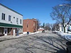 Main Street in downtown Bloomdale, Ohio, showing the former post office.