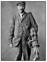 Scottish golfer Bob Pringle, shown holding his clubs c. 1875