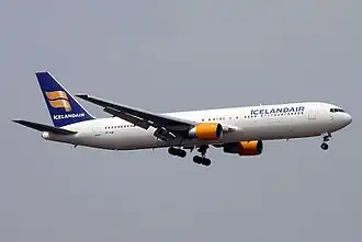 A Boeing 767-300ER of Icelandair at Frankfurt Airport.