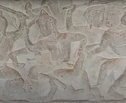 Bas-relief of knee mount. Located at Angkor Wat(1100's A.D.) in the Kingdom of Cambodia.