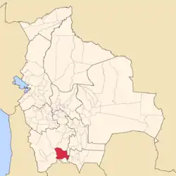 Location of the Sud Chichas Province within Bolivia