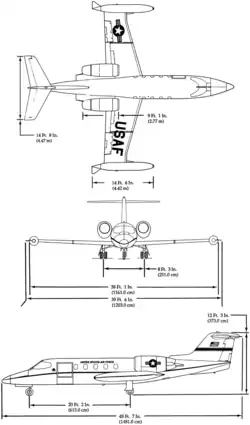 3-view line drawing of the Bombardier C-21A