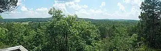 A panorama of the forest valley to the south from an overlook along the trail