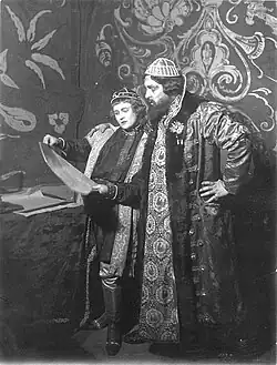 As Feodor, male role, in Boris Godunov, with Robert Burg, 1923