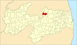 Location of Caiçara in the State of Paraíba