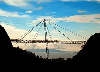 The bridge, pylon and semi-fan cables: two main back-stay cables and four pairs of front-stay cables.