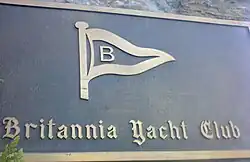 Britannia Yacht Club sign and burgee