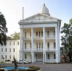 Detail of front portico on the Administration Building, now The University of Alabama Welcome Center.