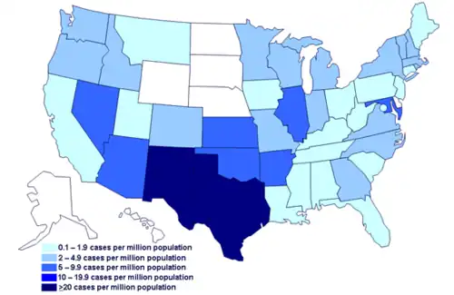 CDC map of cases per million residents