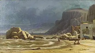 CHILDREN PLAYING ON THE SHORE - 1883