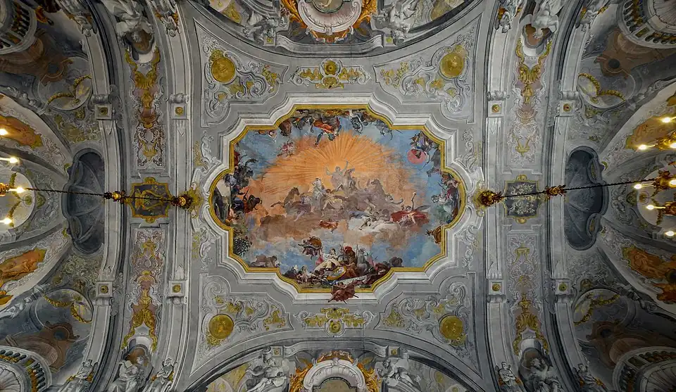 Ballroom ceiling of the Ca' Rezzonico with ceiling by Giovanni Battista Crosato (1753)